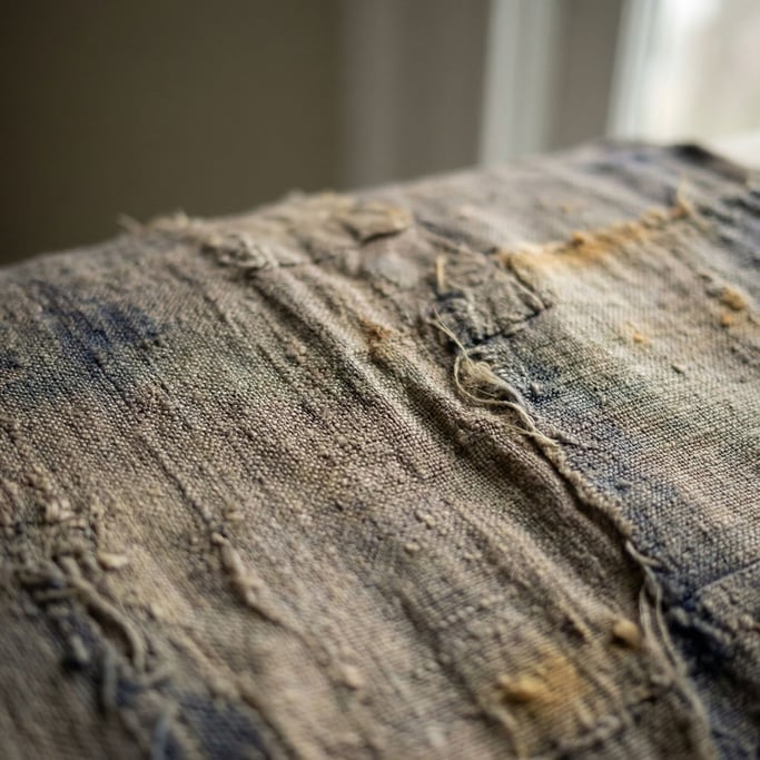 Extreme close-up of Raw silk fabric draped and catching side light