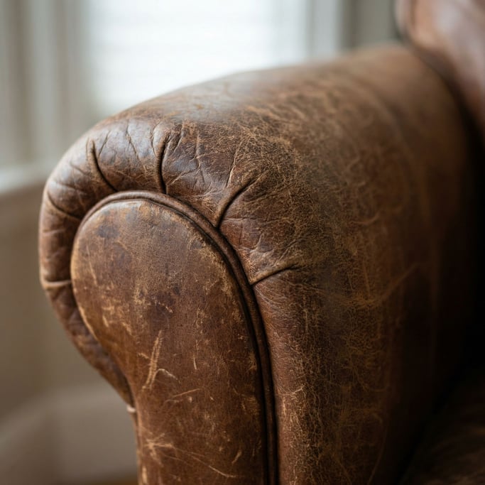 Worn leather surface showing natural grain, scratches, and patina from years of use (mnrmup)