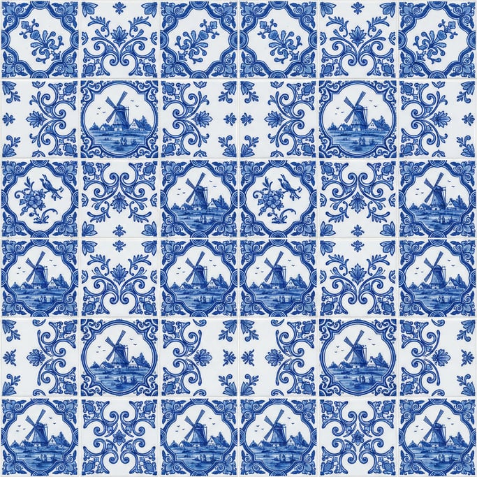 Seamless tileable texture of blue and white delft