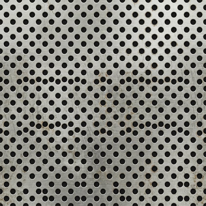 Seamless tileable texture of perforated metal lightly weathered and aged