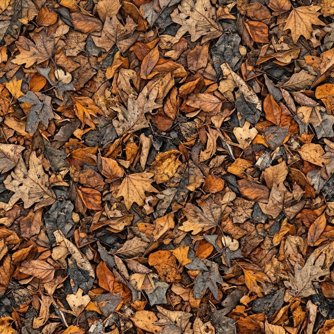 Seamless tileable texture of dried leaves carpet heavily worn and patinated