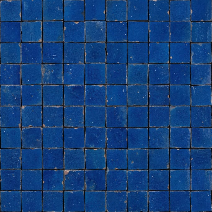 Seamless tileable texture of Zellige tile in blue freshly cut and raw