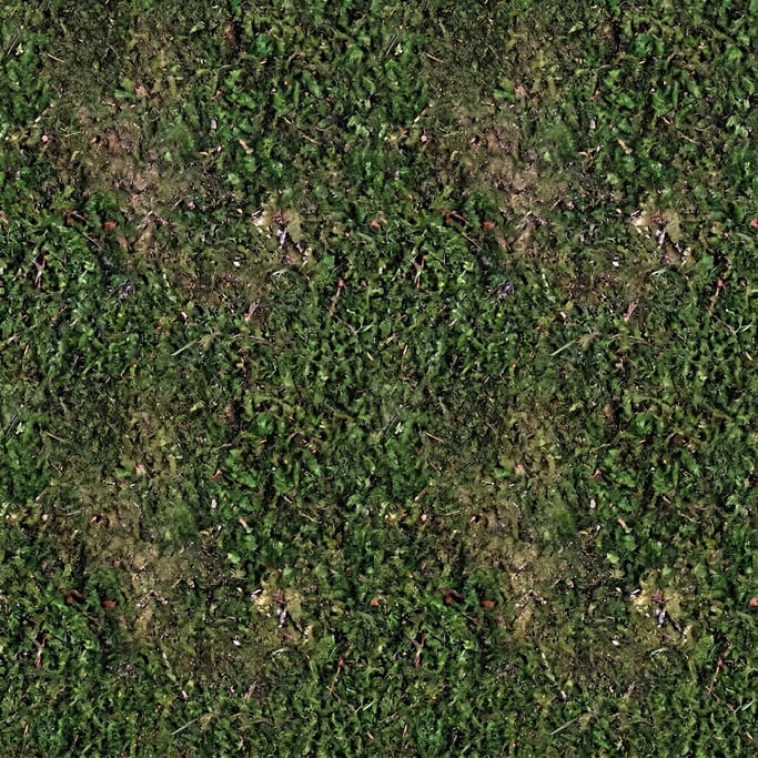 Seamless tileable texture of moss carpet heavily worn and patinated