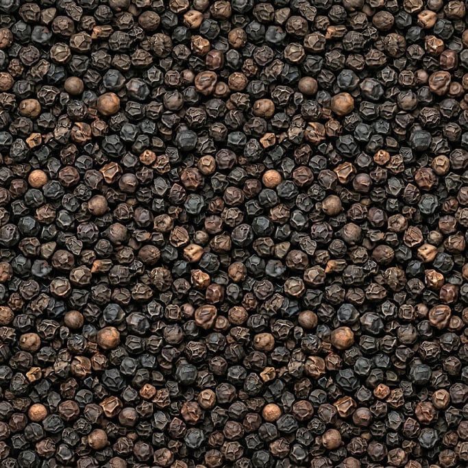 Seamless tileable texture of black peppercorns freshly cut and raw