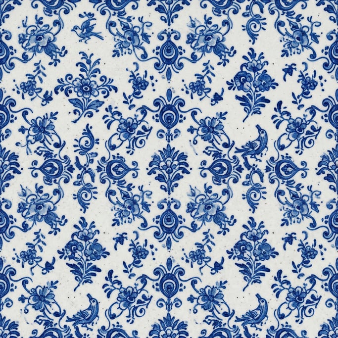 Seamless tileable texture of blue and white delft at higher magnification