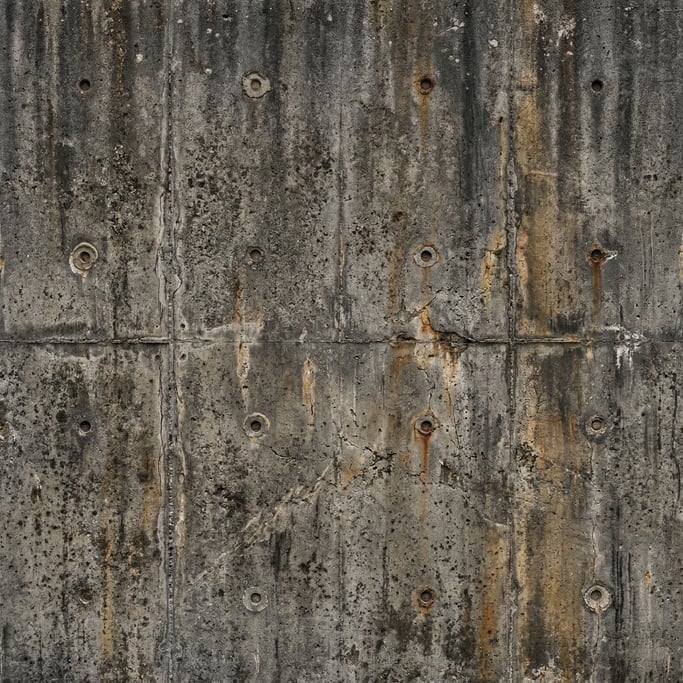 Seamless tileable texture of brutalist concrete heavily worn and patinated