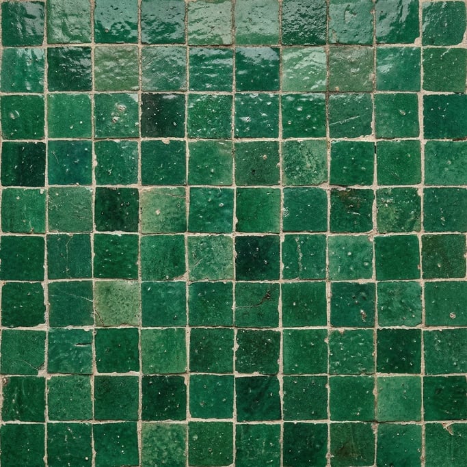 Seamless tileable texture of Zellige tile in green at higher magnification