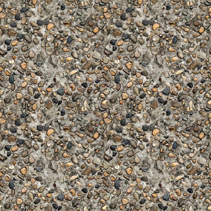 Seamless tileable texture of exposed aggregate concrete heavily worn and patinated