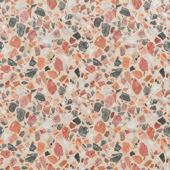 Seamless tileable texture of terrazzo in cream wet with water