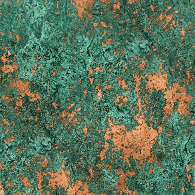 Seamless tileable texture of verdigris copper freshly cut and raw