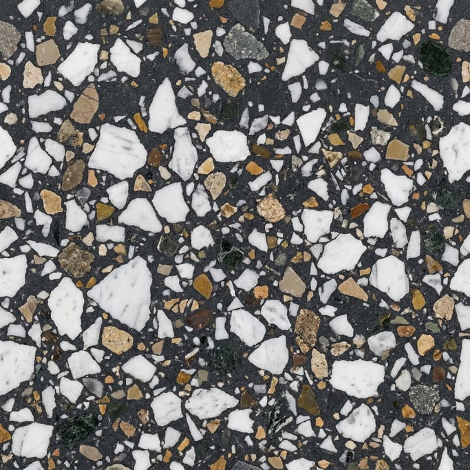 Seamless tileable texture of terrazzo in charcoal freshly cut and raw