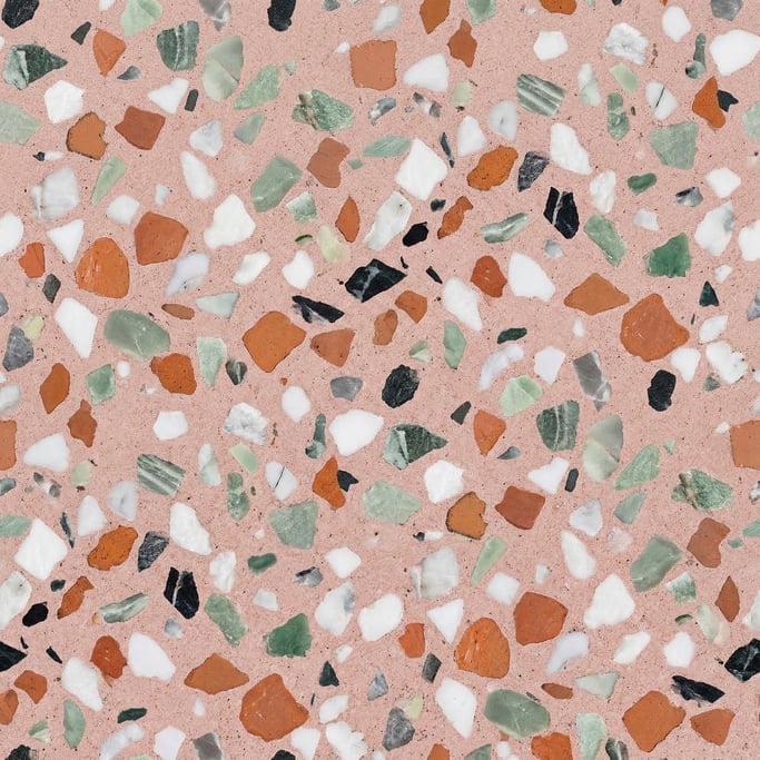 Seamless tileable texture of terrazzo in blush freshly cut and raw