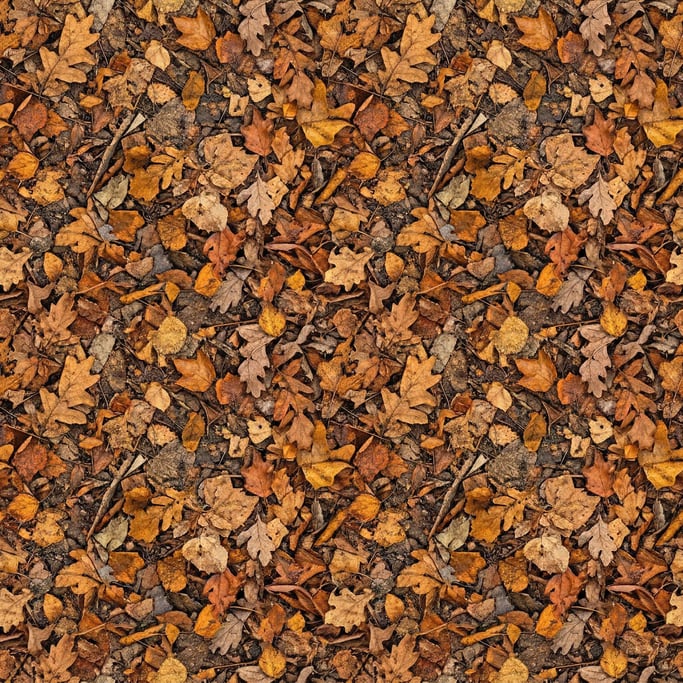 Seamless tileable texture of dried leaves carpet heavily worn and patinated