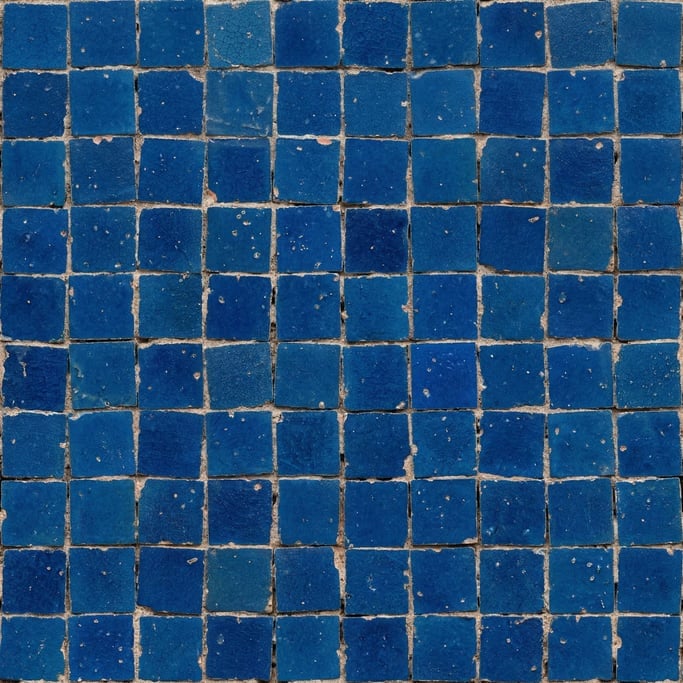 Seamless tileable texture of Zellige tile in blue freshly cut and raw