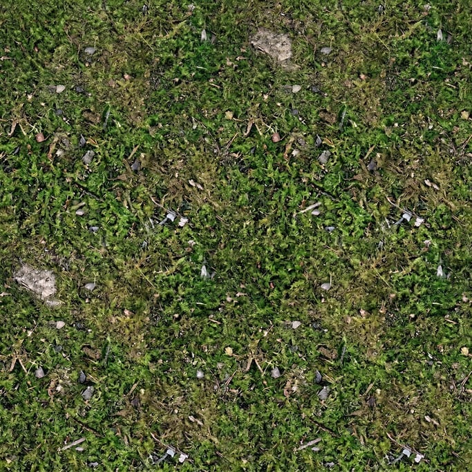 Seamless tileable texture of moss carpet heavily worn and patinated