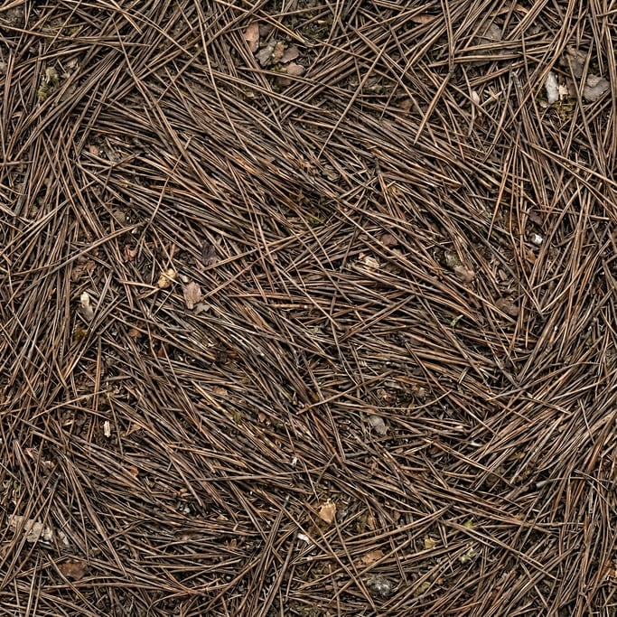Seamless tileable texture of pine needle floor heavily worn and patinated
