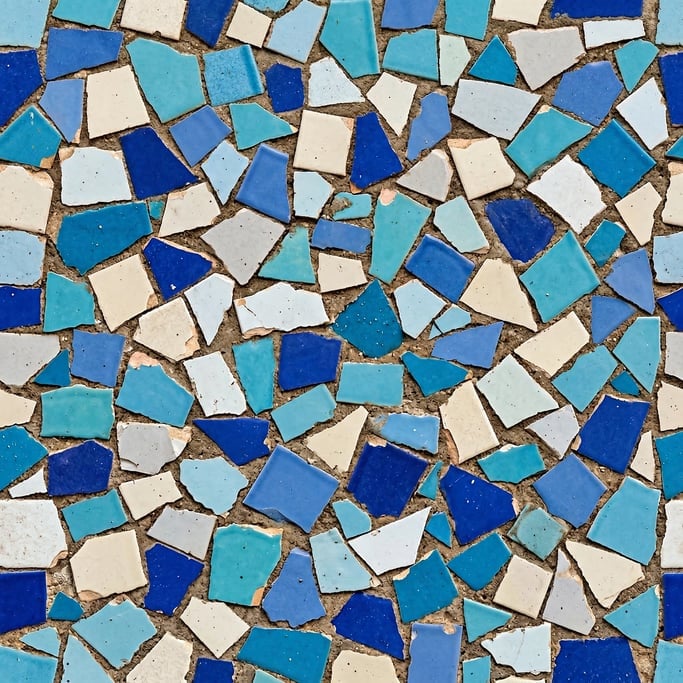Seamless tileable texture of broken tile mosaic freshly cut and raw