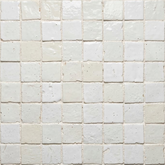 Seamless tileable texture of Zellige tile in white in extreme close-up showing micro-detail