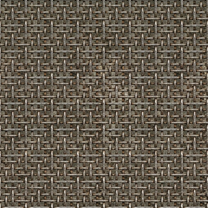 Seamless tileable texture of woven wire cloth heavily worn and patinated