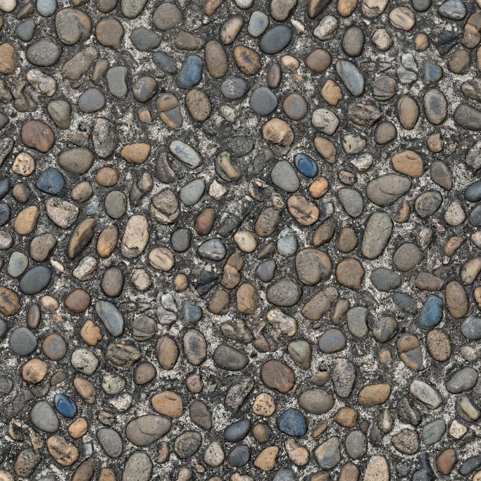 Seamless tileable texture of exposed aggregate concrete heavily worn and patinated