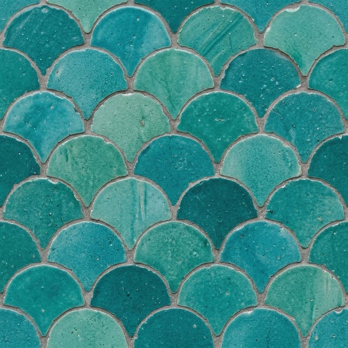 Seamless tileable texture of Moroccan fish-scale tile at higher magnification