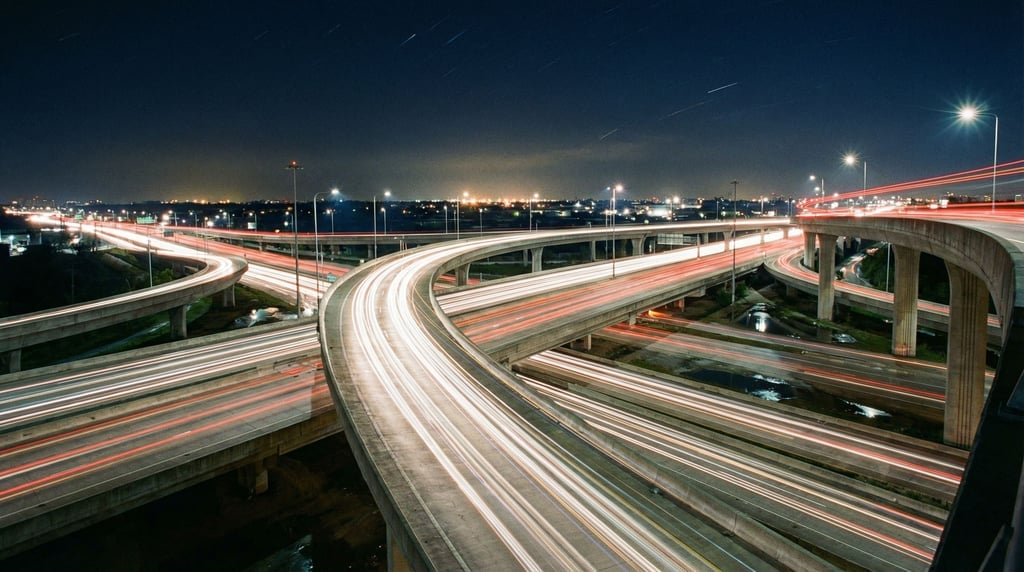 Long-exposure of a highway interchange at night