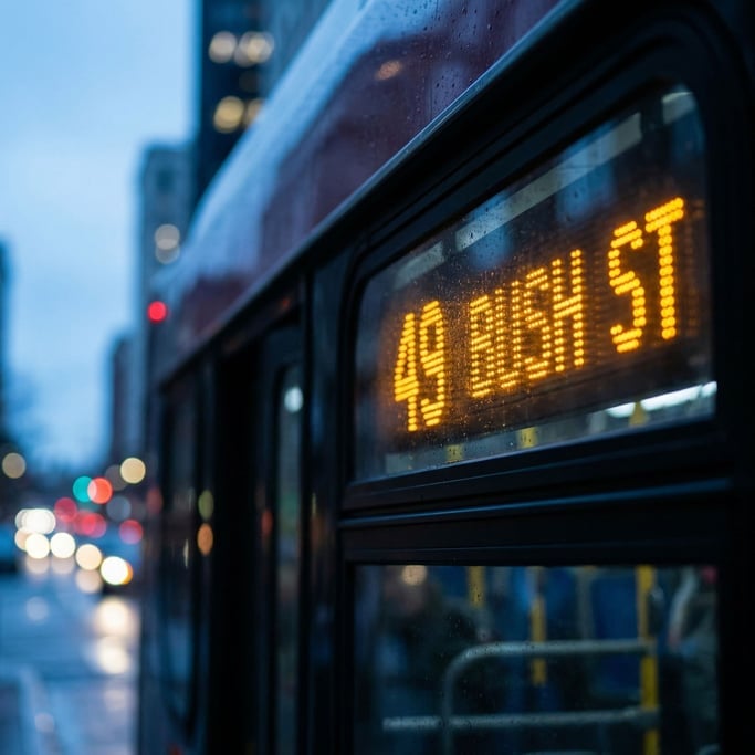 Bus destination sign displaying a route number, LED dots forming the characters