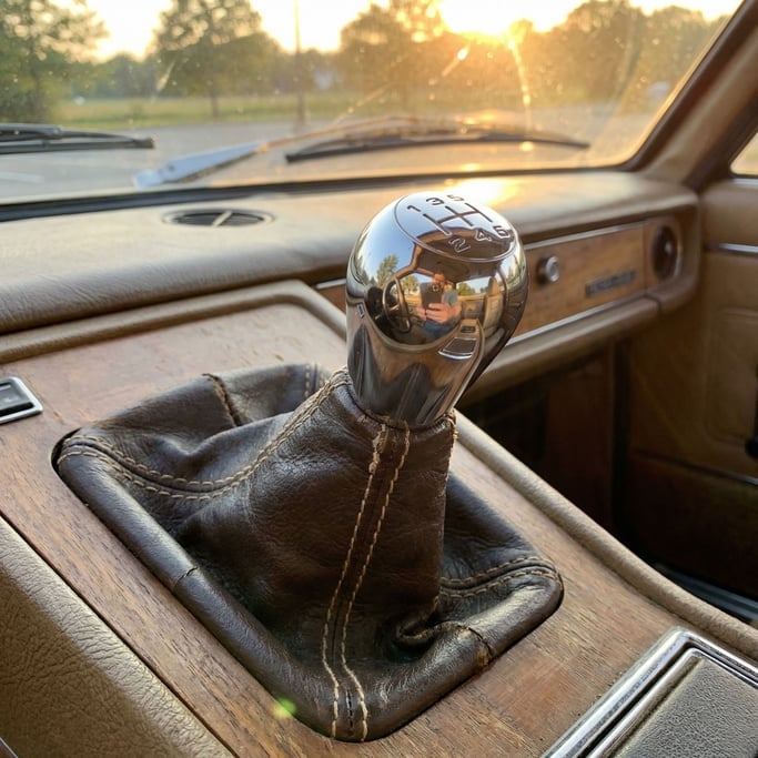 Stitched leather gear shift boot on a manual transmission