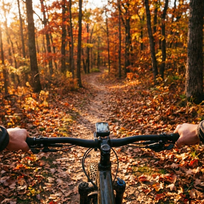 Mountain bike handlebars from the rider's perspective