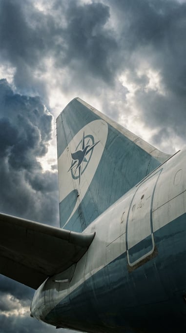 Aircraft tail fin from the ground looking up