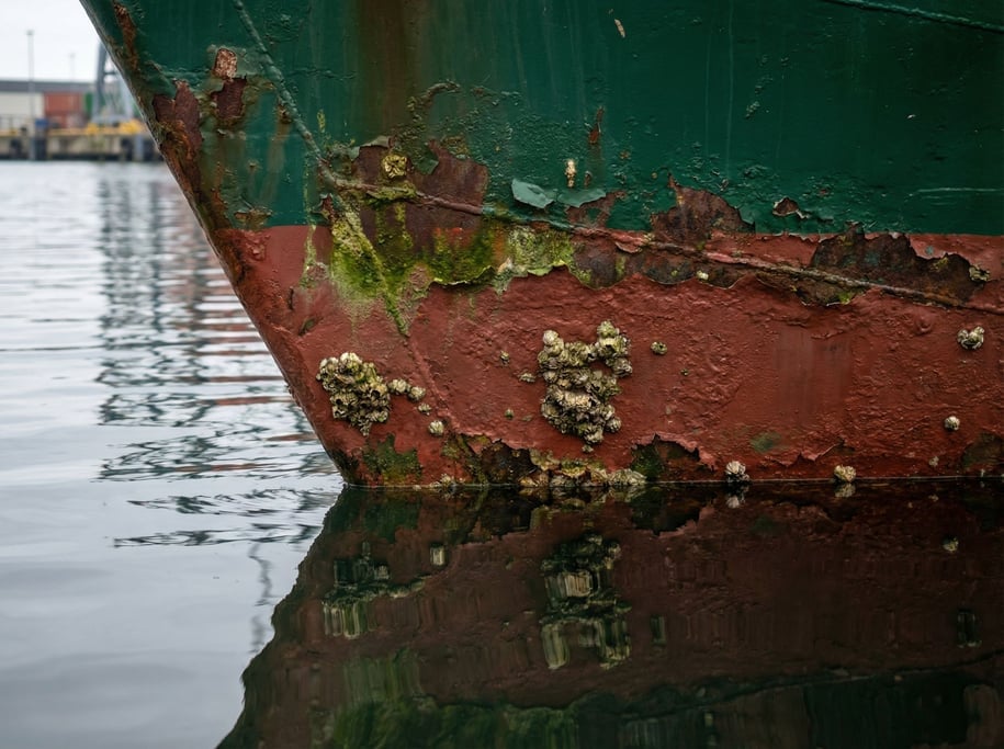 Close-up of a ship's hull waterline