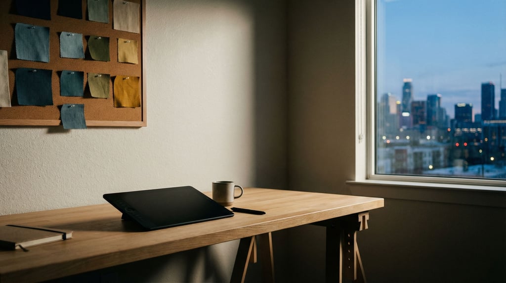 A designer's modern workspace with a tablet and stylus on a light desk (z1rjkzy)