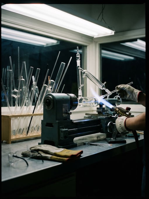 A scientific glass apparatus blower's bench