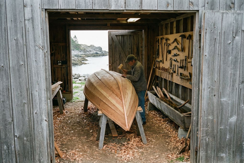A traditional boat builder's shed on the Maine coast