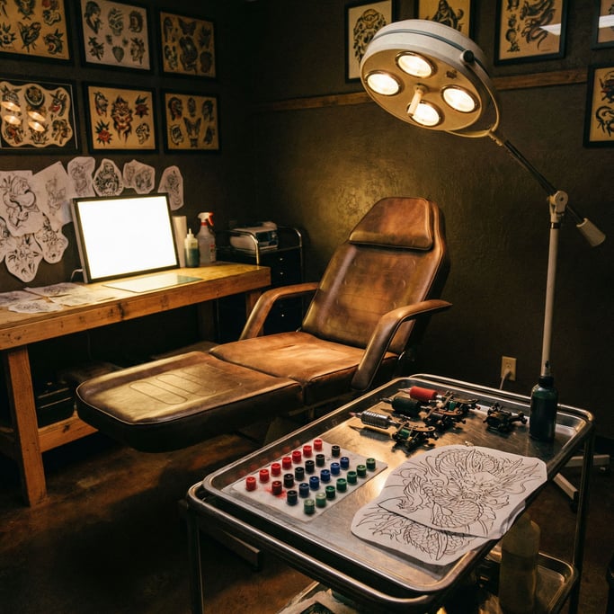 A tattoo artist's station between appointments