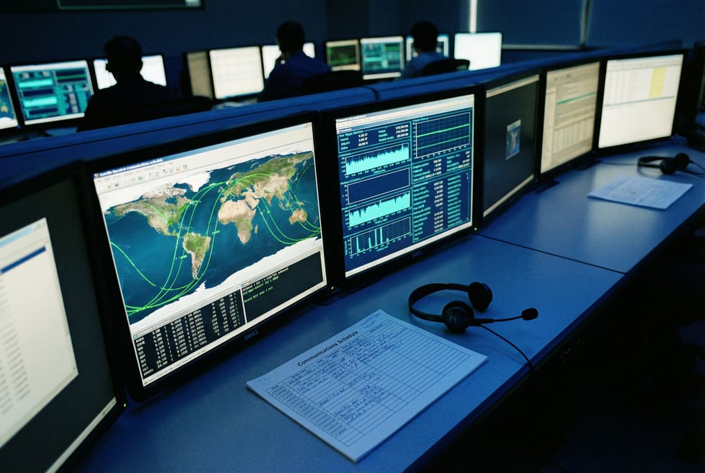 A satellite operations controller's station