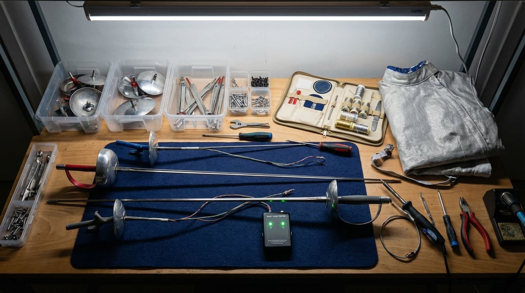 Three weapons disassembled: foil