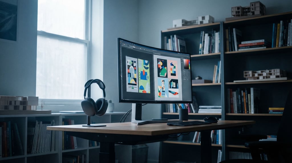 A glass-top desk with a slim laptop, wireless mouse, and a small cactus (rqf7)