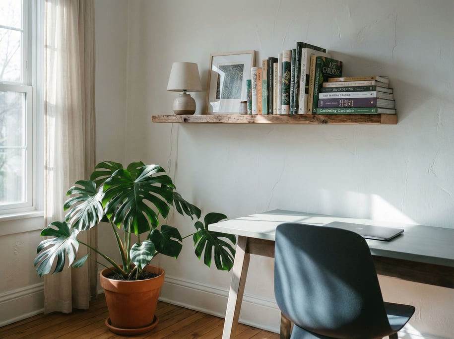 A modern creative studio with a large screen showing design work, clean desk (kj91cjba)