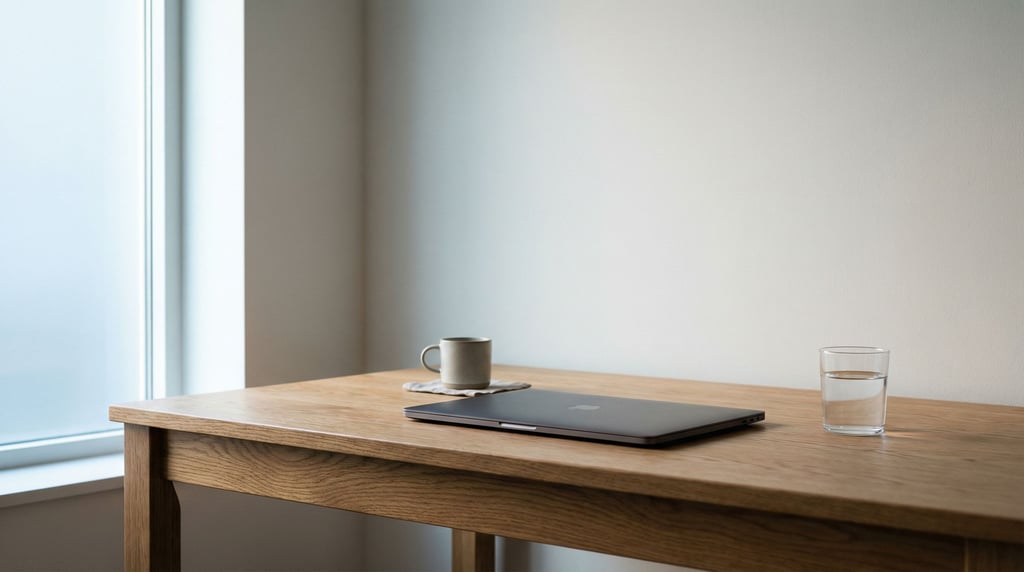 A glass-top desk with a slim laptop, wireless mouse, and a small cactus (o7pibjlw)
