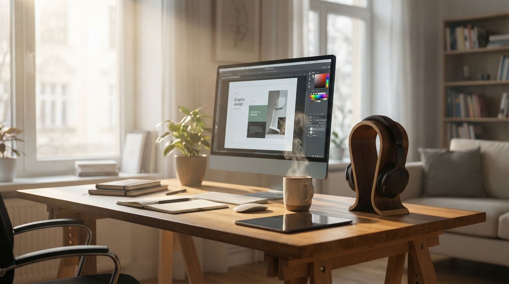 A clean white desk with an iMac, single notebook, and a pen, everything aligned and minimal (evapp9ly)
