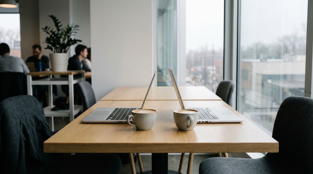 A modern creative studio with a large screen showing design work, clean desk (7wbmdtgr)