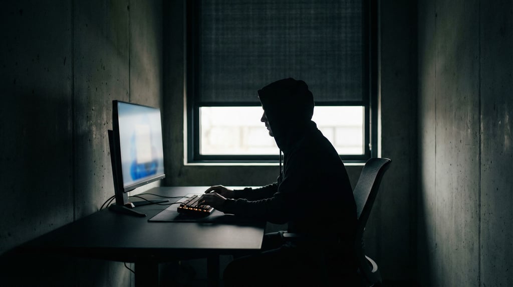 A modern studio apartment workspace, laptop on a white concrete desk