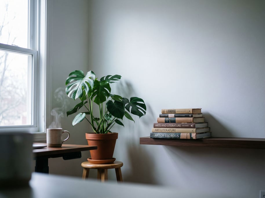 A glass-top desk with a slim laptop, wireless mouse, and a small cactus (iuce2fuq)