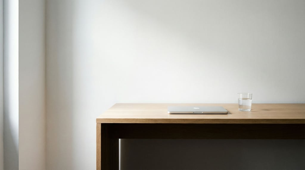 A shared modern coworking table with two laptops facing each other, flat whites between them (lzabjbdb)