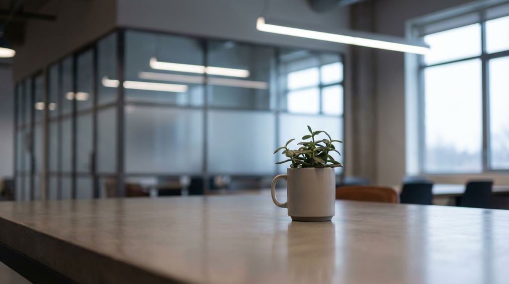 A modern coworking space with polished concrete floors, steel and glass partitions (pjpamqca)