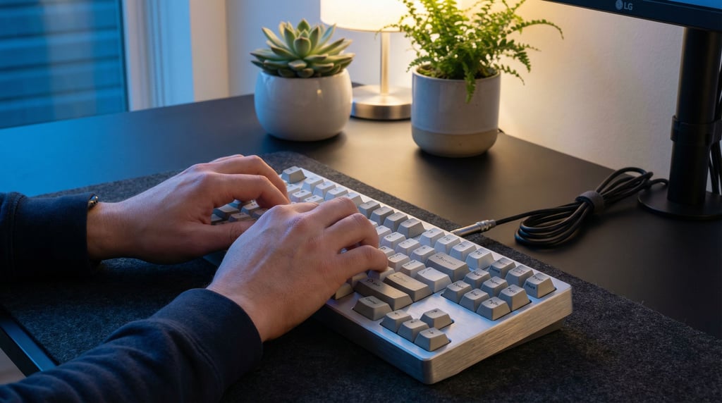 A modern workspace with dual monitors on a sit-stand desk, cable-managed (nfpdqqla)