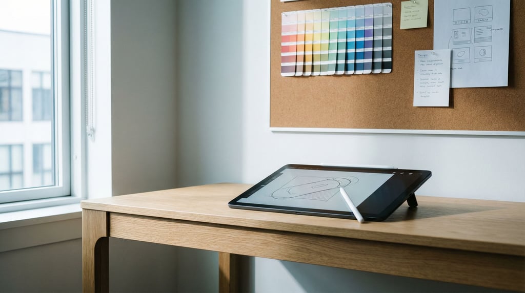 A designer's modern workspace with a tablet and stylus on a light desk (hrg5lgiy)