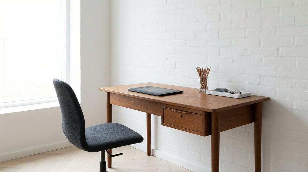 Three-quarter angle view of a Scandinavian workspace nook