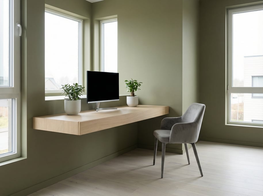 Three-quarter angle view of a corner home office